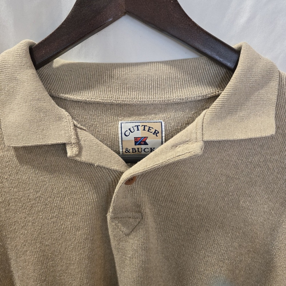 Cutter & Buck Tan Long Sleeve Polo Sweater Mens‎ VTG Pullover Knit Size XL